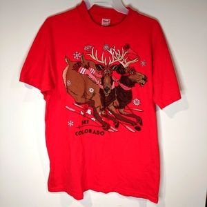 Vintage Ski Colorado Red T-Shirt Single Stitch Size L Winter Holiday